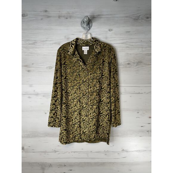 Diane Von Furstenberg Tops - Diane‎ Von Furstenberg Womens Large Black Gold Baroque Jacquard Shirt USA 2286